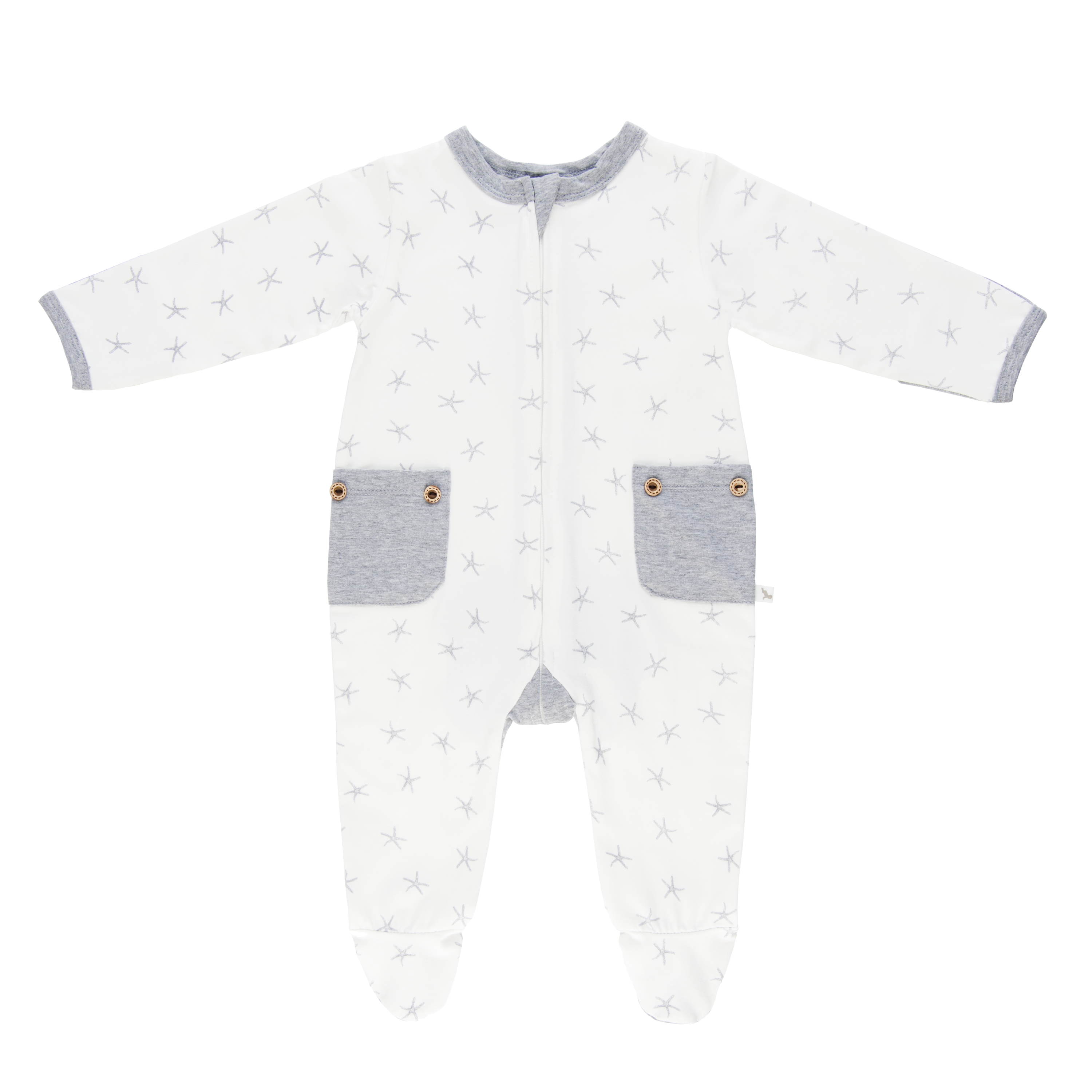 Grey Star Long Romper-Romper-Li'l Zippers-Baby-Zip-Rompers