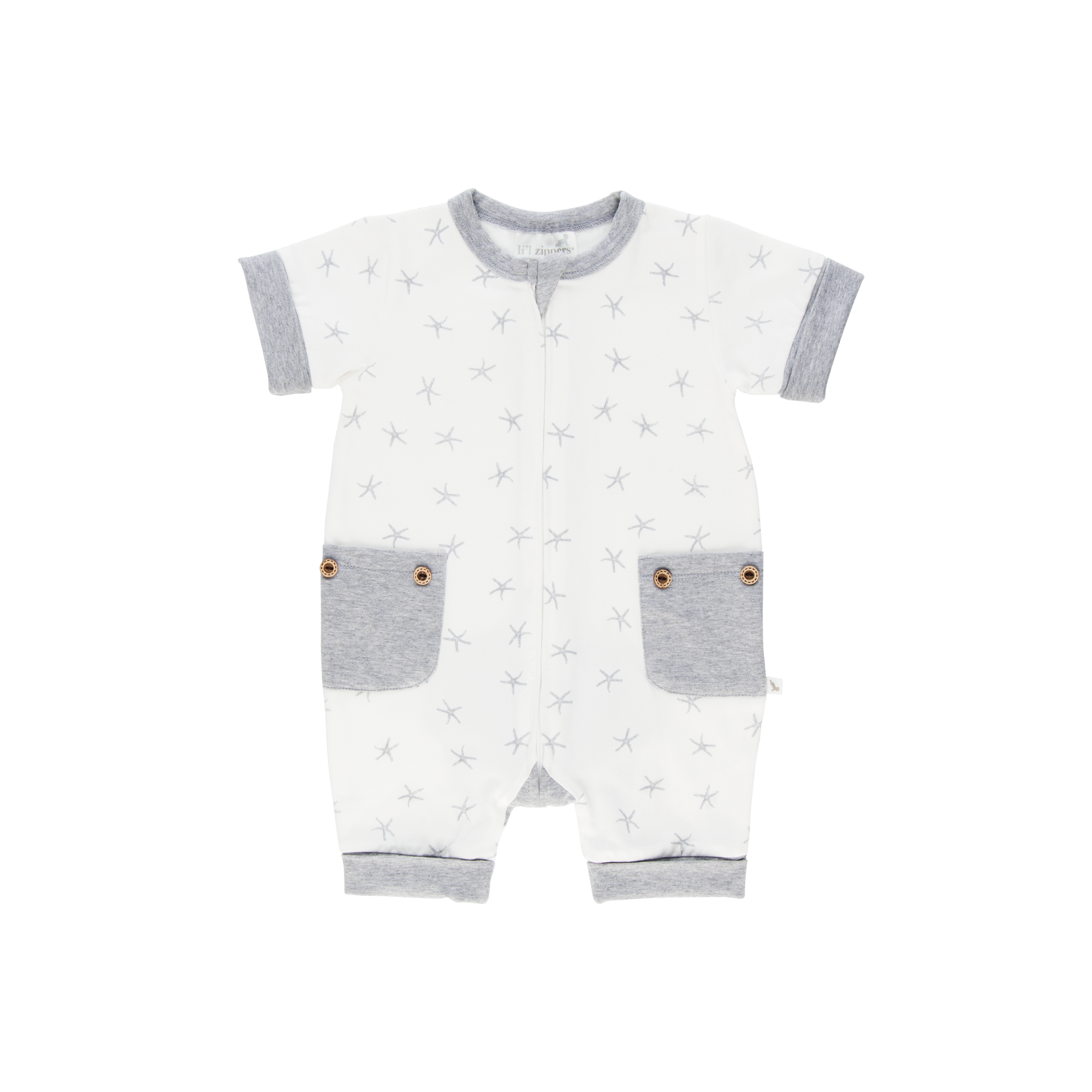 Grey Star Short Romper-Romper-Li'l Zippers-Baby-Zip-Rompers