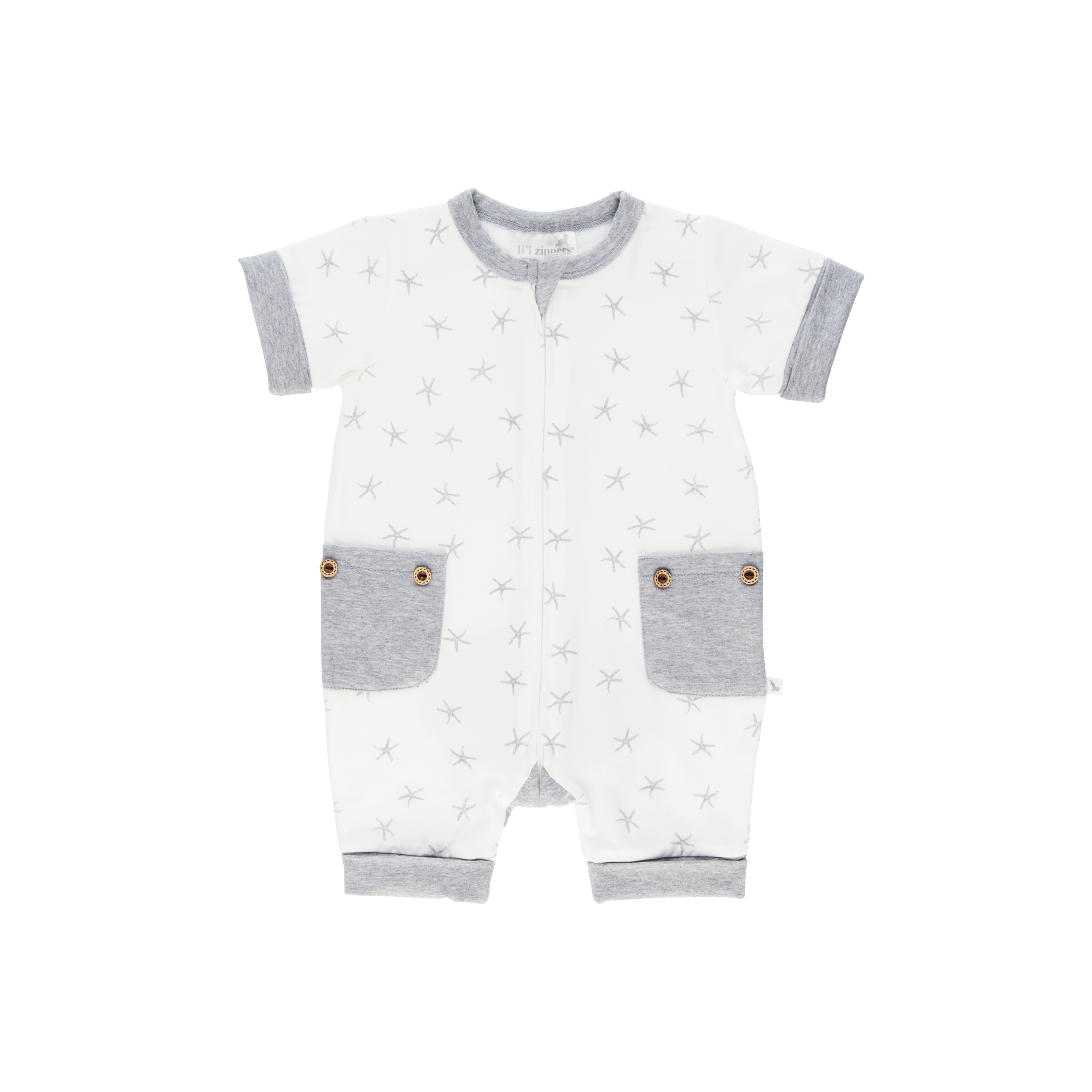 Grey Star Short Romper-Romper-Li'l Zippers-Baby-Zip-Rompers