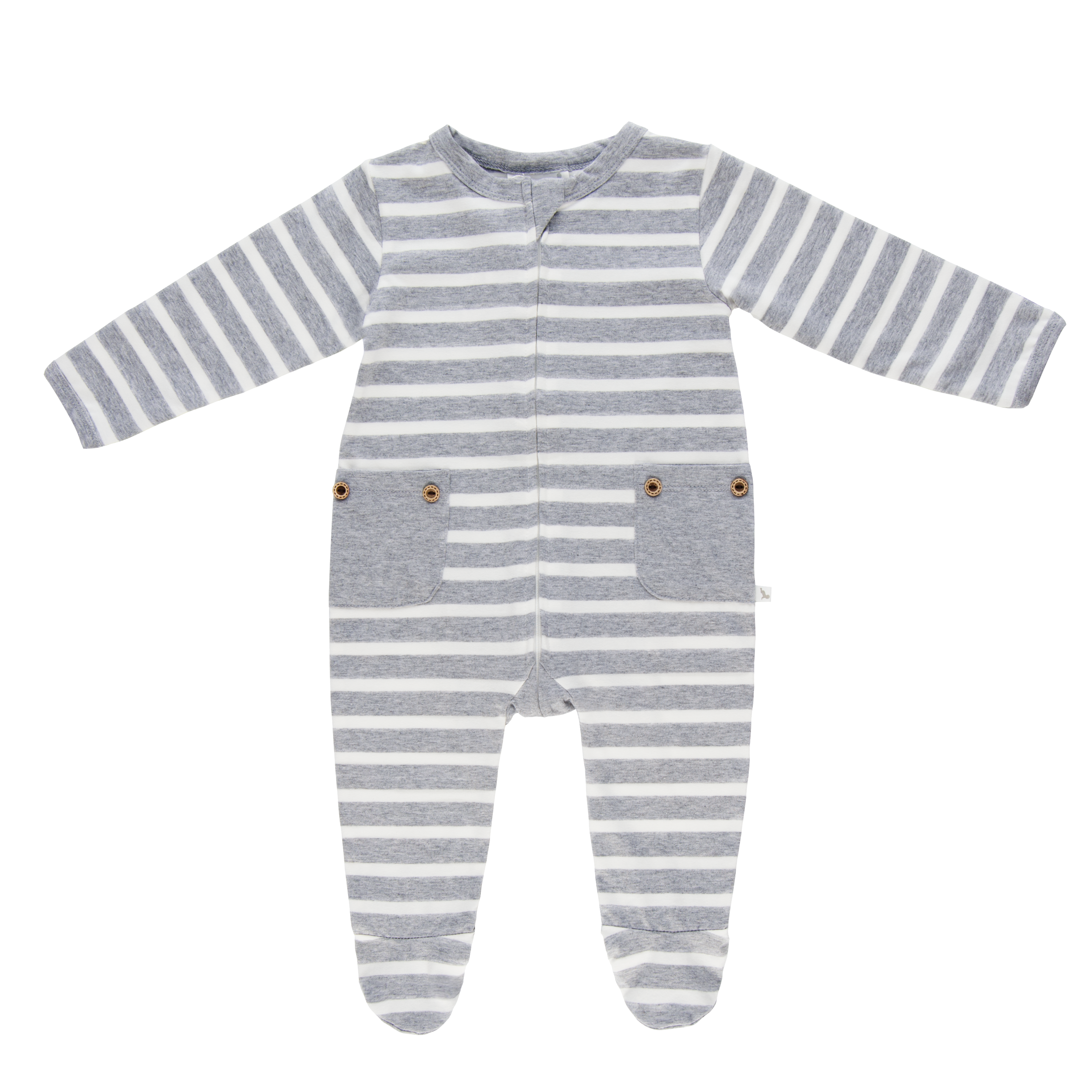 Grey Stripe Long Romper-Romper-Li'l Zippers-Baby-Zip-Rompers
