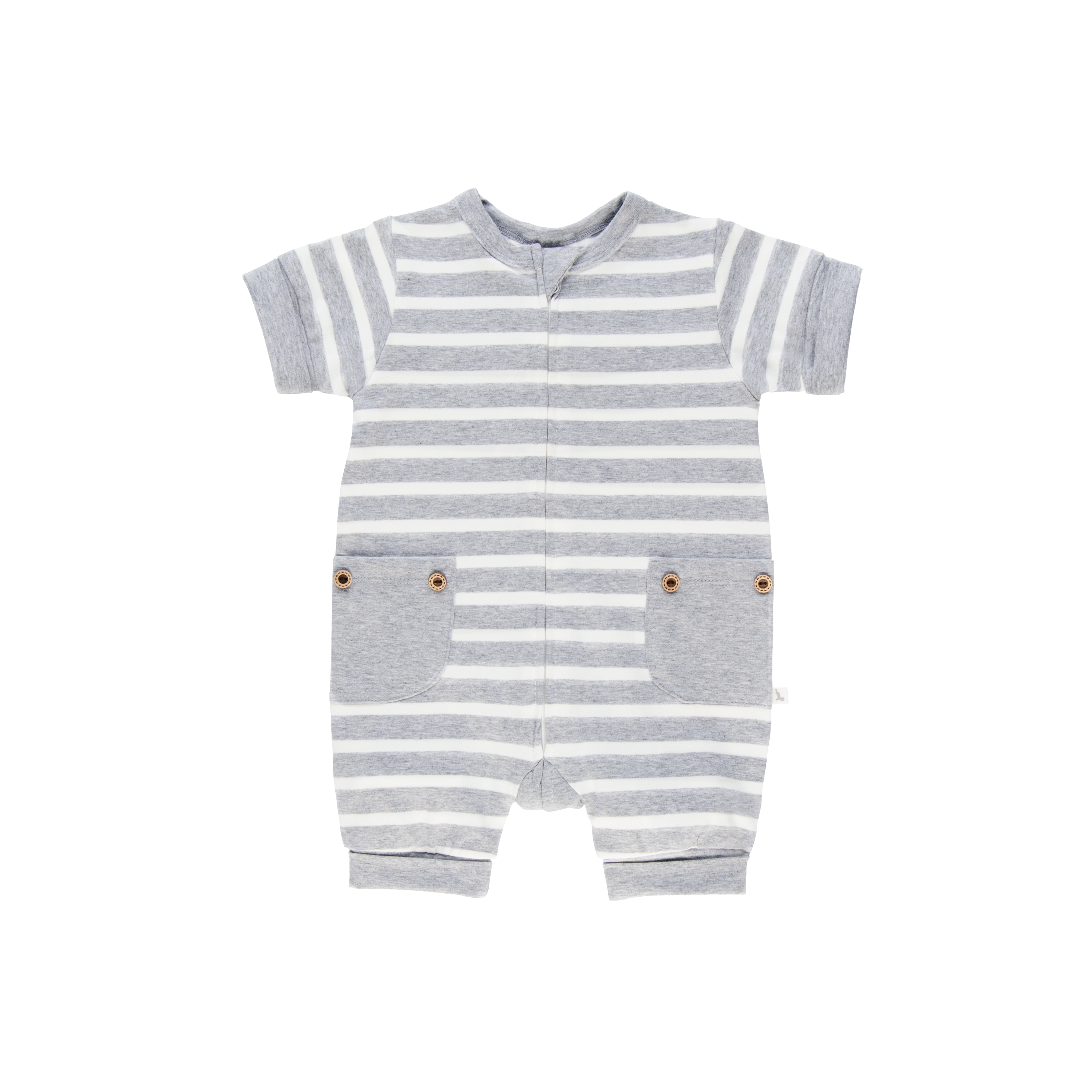 Grey Stripe Short Romper-Romper-Li'l Zippers-Baby-Zip-Rompers