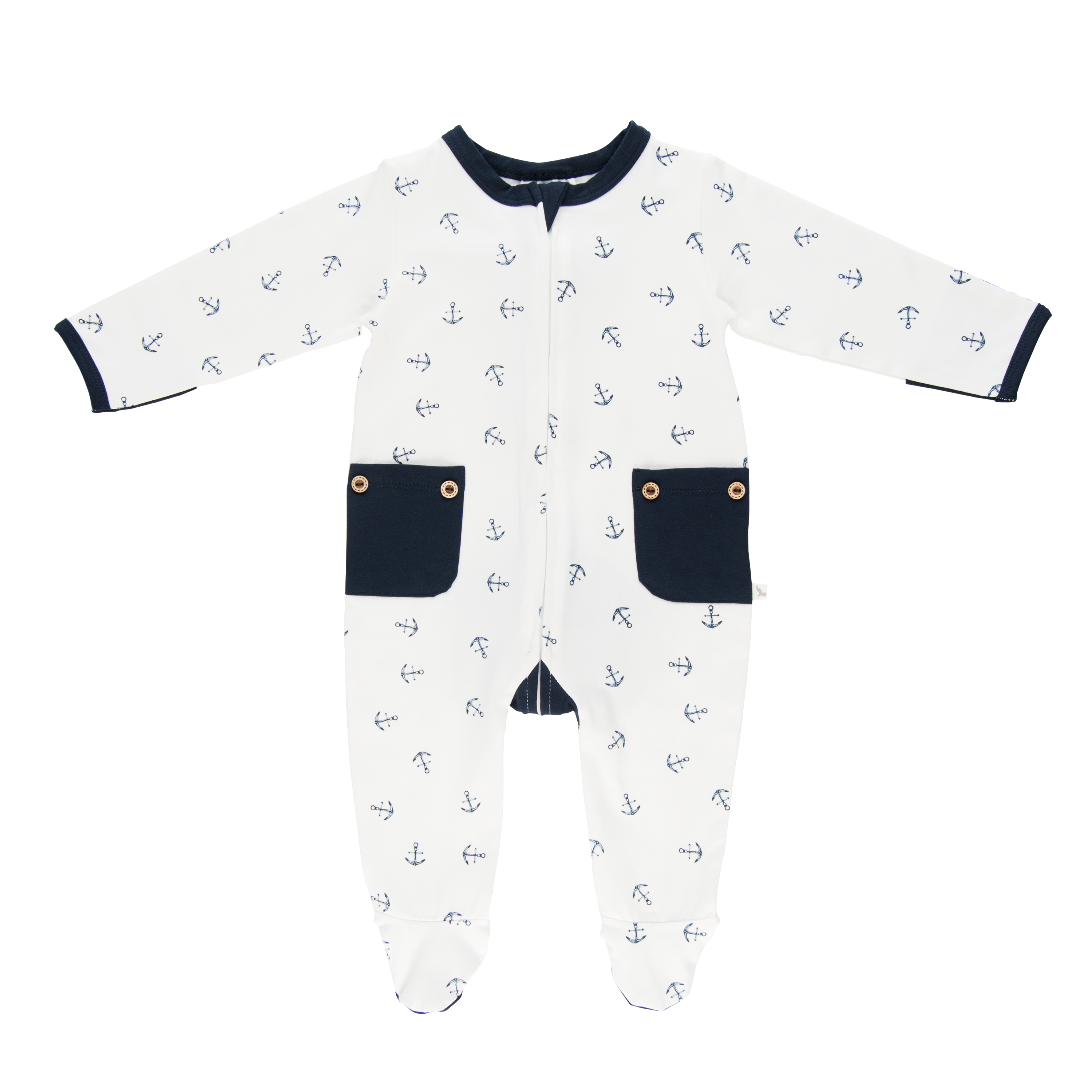 Navy Anchor Long Romper-Romper-Li'l Zippers-Baby-Zip-Rompers