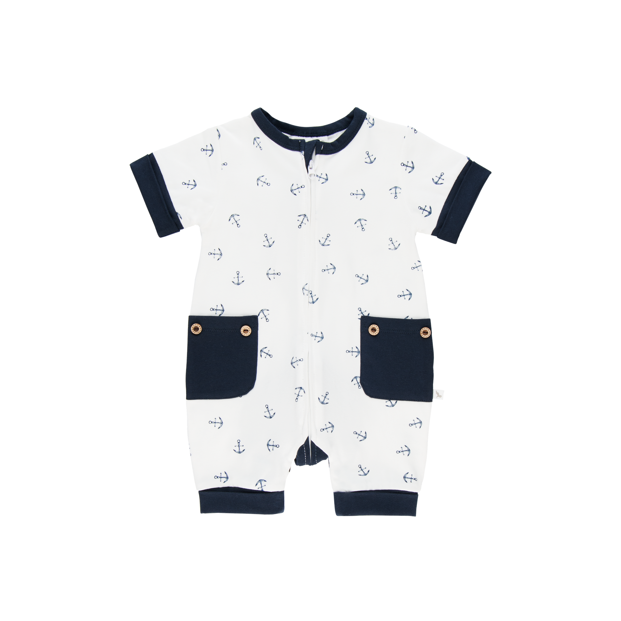 Navy Anchor Short Romper-Romper-Li'l Zippers-Baby-Zip-Rompers
