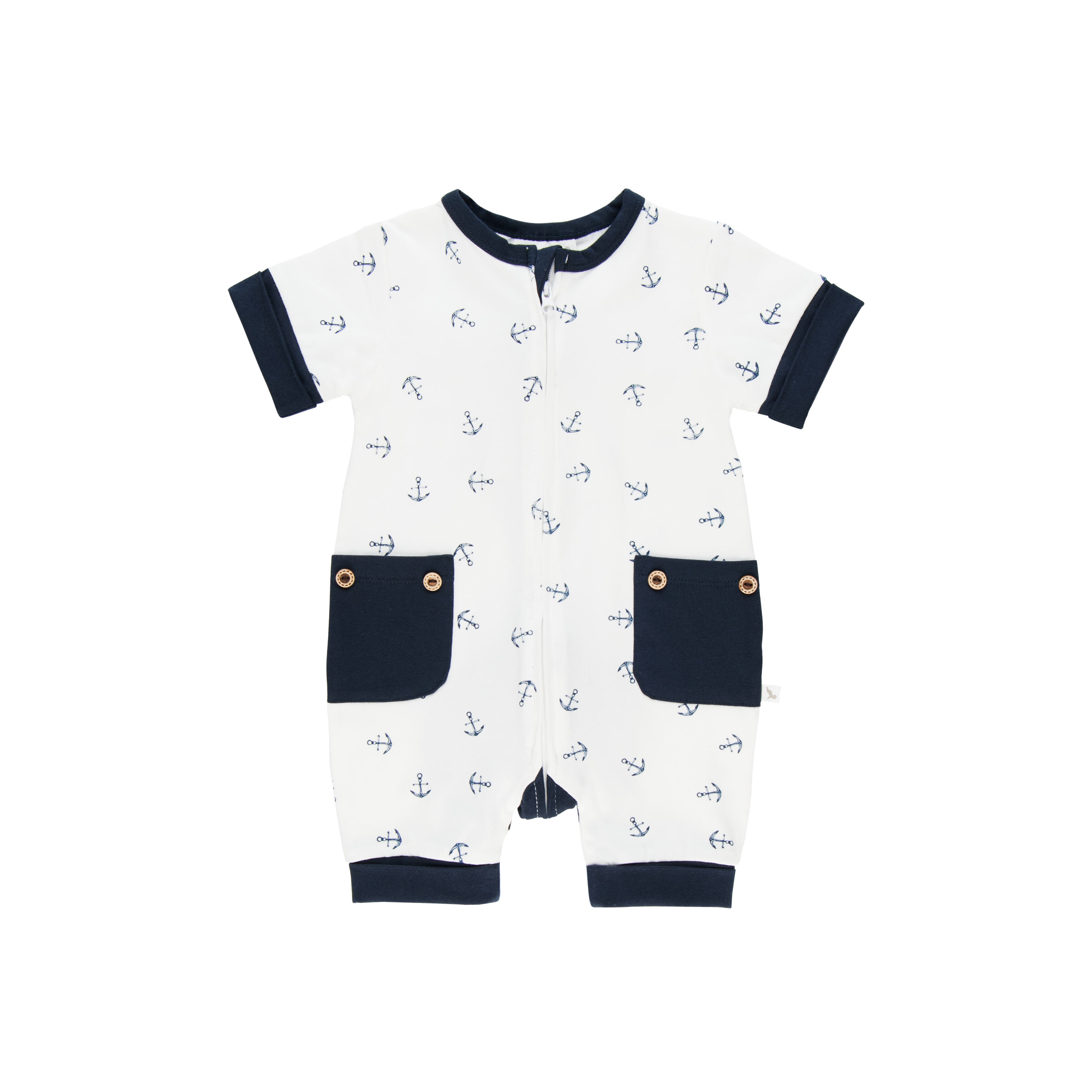 Navy Anchor Short Romper-Romper-Li'l Zippers-Baby-Zip-Rompers