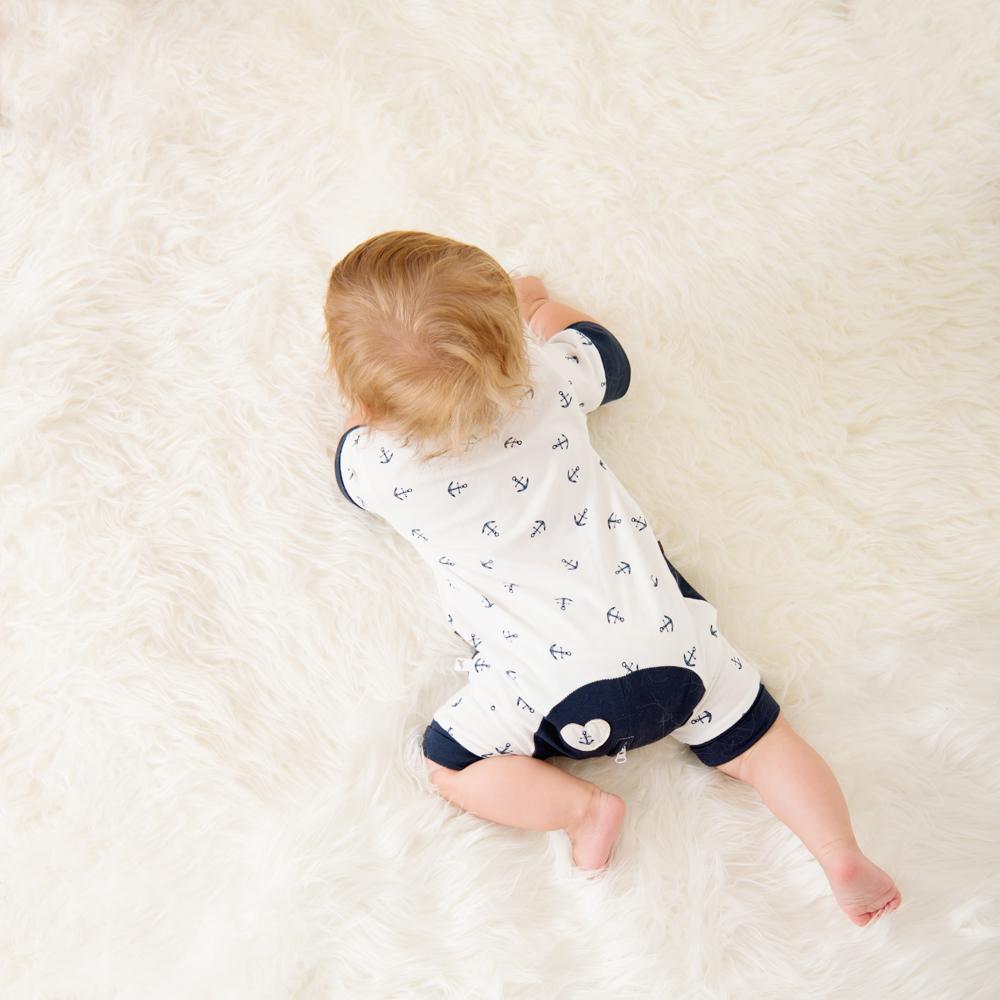 Navy Anchor Short Romper-Romper-Li'l Zippers-Baby-Zip-Rompers