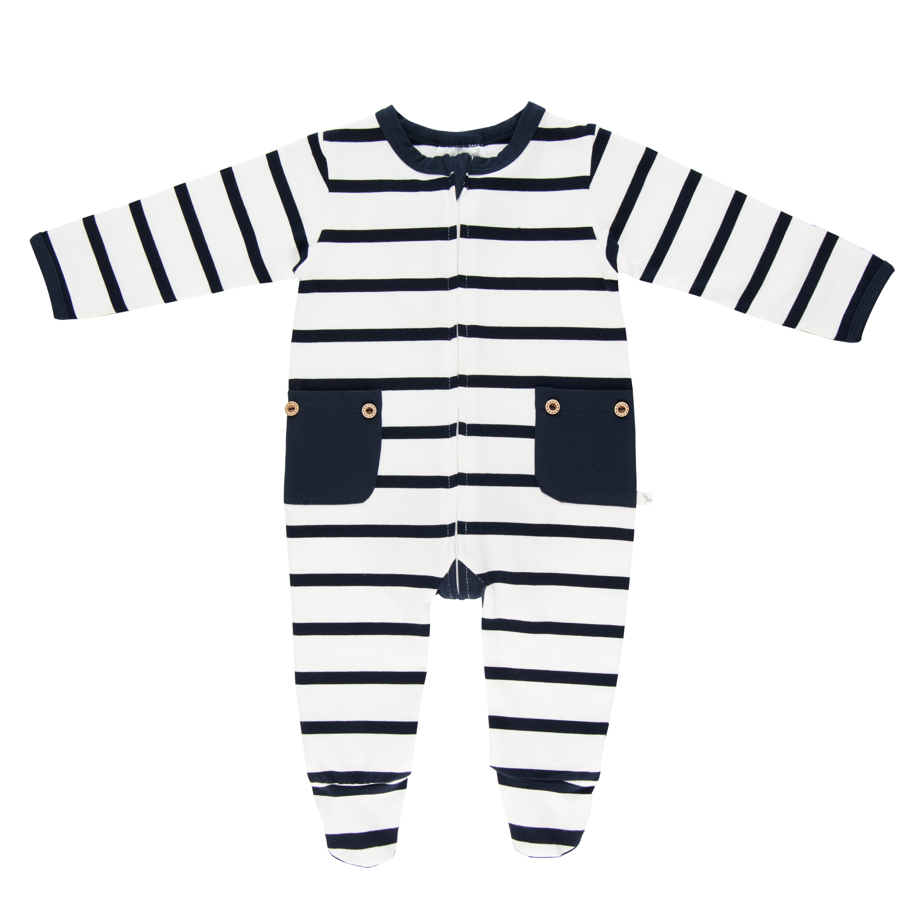 Navy Stripe Long Romper-Romper-Li'l Zippers-Baby-Zip-Rompers