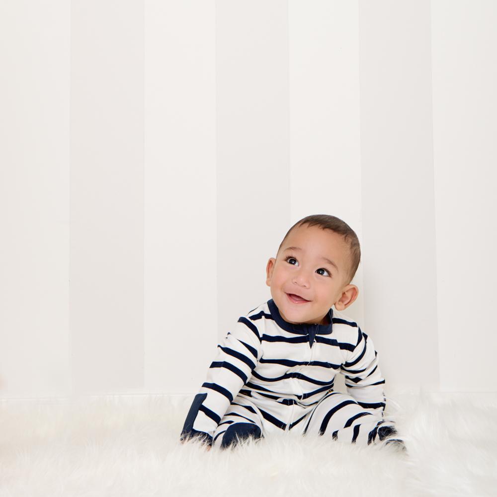 Navy Stripe Long Romper-Romper-Li'l Zippers-Baby-Zip-Rompers