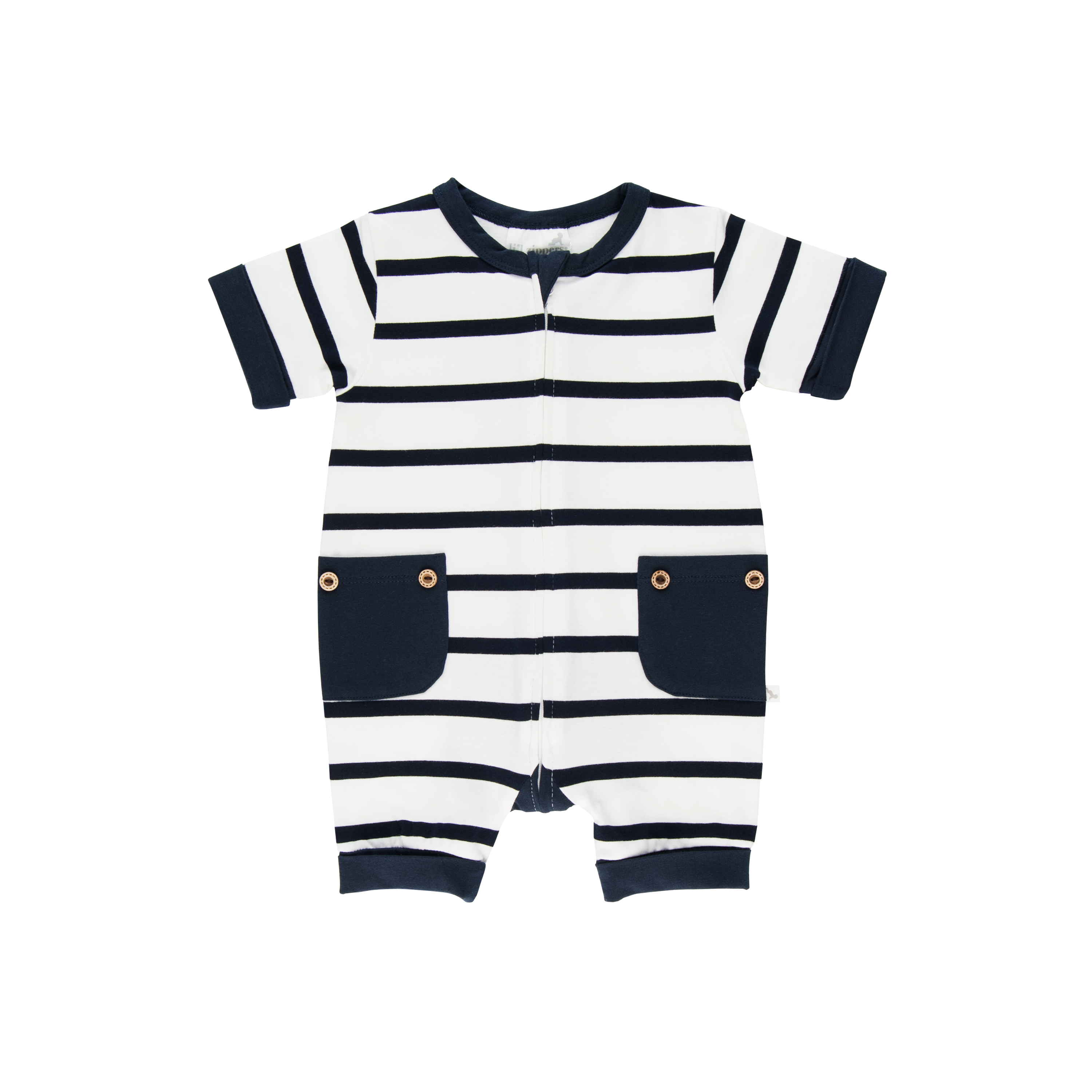 Navy Stripe Short Romper-Romper-Li'l Zippers-Baby-Zip-Rompers
