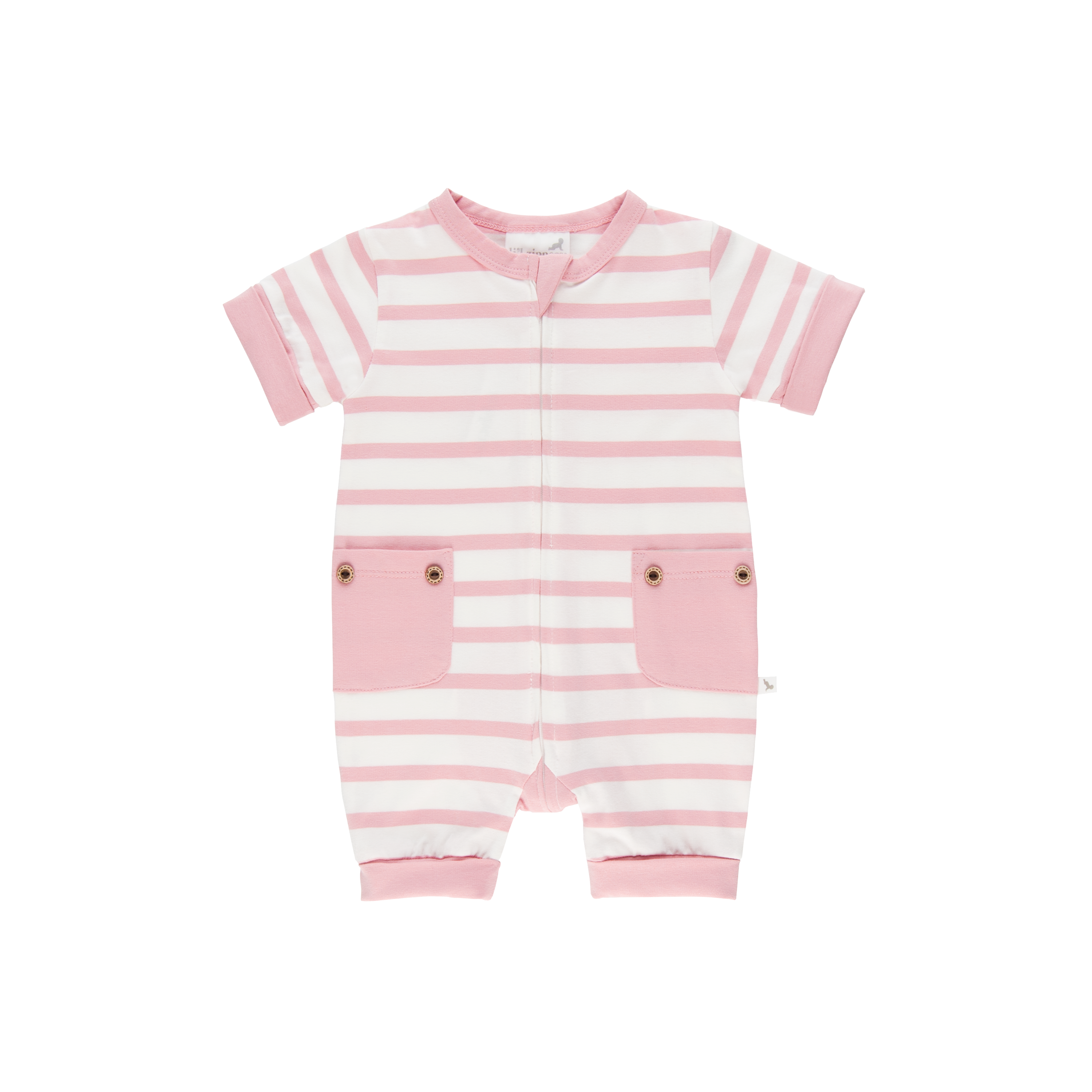 Pink Stripe Short Romper-Romper-Li'l Zippers-Baby-Zip-Rompers