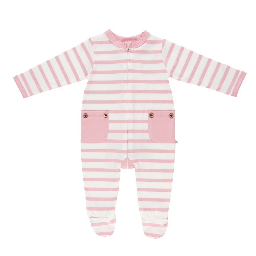 Pink Stripe Long Romper-Romper-Li'l Zippers-Baby-Zip-Rompers